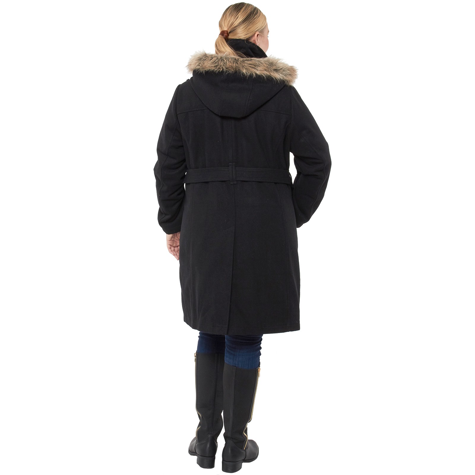 Alpine Swiss Womens Parka Trench Pea Coat Belt Jacket Fur Hood Reg